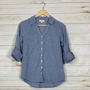 PINK ROSE Chambray Swiss Dot Button Down